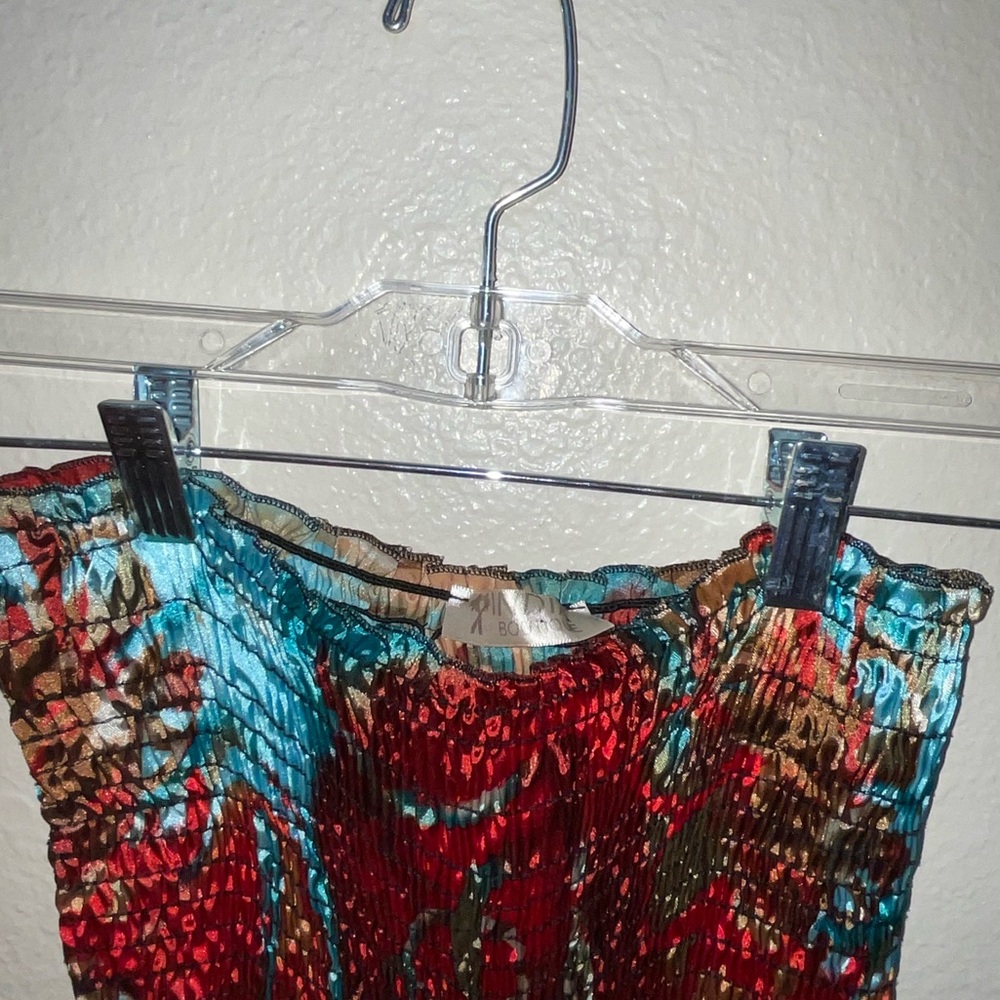 India Boutique Strapless Red Aqua Dress Size Small